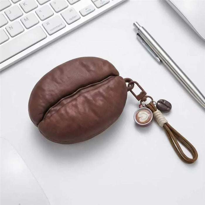 For AirPods 4 Silicone Case Coffee Bean Protective Cover with Pendant Keychain - Coffee - 4