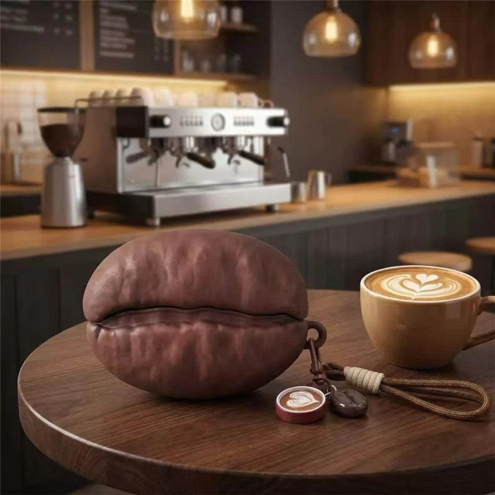 For AirPods Pro 2 / AirPods Pro Silicone Case Coffee Bean Protective Cover with Pendant Keychain - Coffee - 2