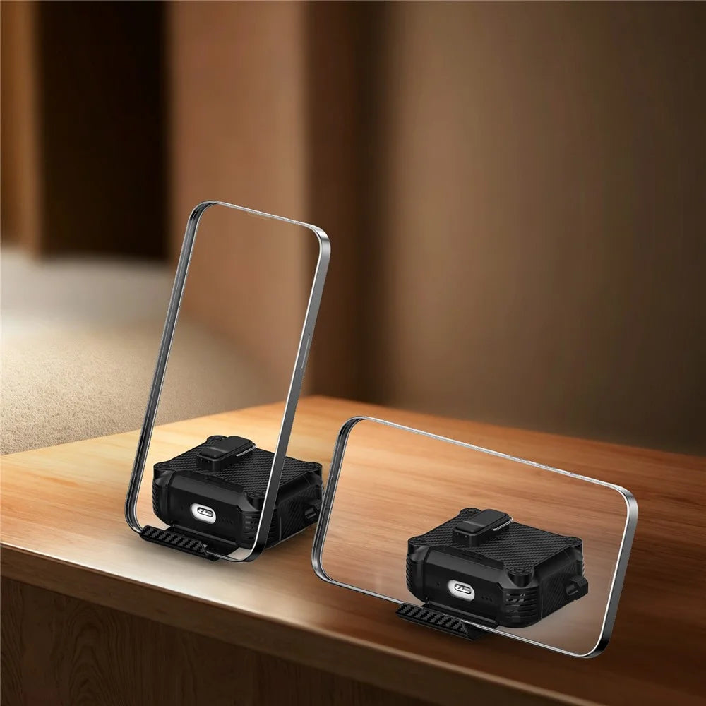 For AirPods Pro 3 Earphone Case Carbon Fiber Texture Phone Stand TPU + PC Magnetic Protective Cover with Carabiner - Black - 4