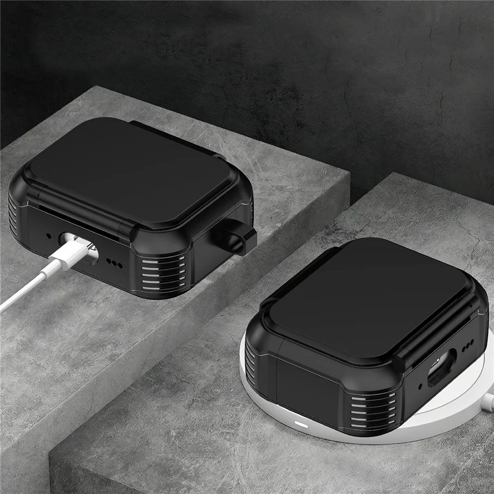 For AirPods Pro 3 Magnetic Case Mirror Phone Stand TPU + PC Earphone Protective Cover with Carabiner - Black - 6