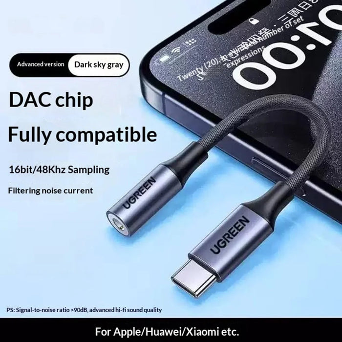 UGREEN CM992 95961 10cm Type-C to 3.5mm Headphone Adapter Cable DAC Audio Converter Support Inline Control - 3