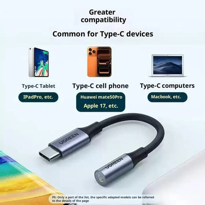 UGREEN CM992 95961 10cm Type-C to 3.5mm Headphone Adapter Cable DAC Audio Converter Support Inline Control - 5