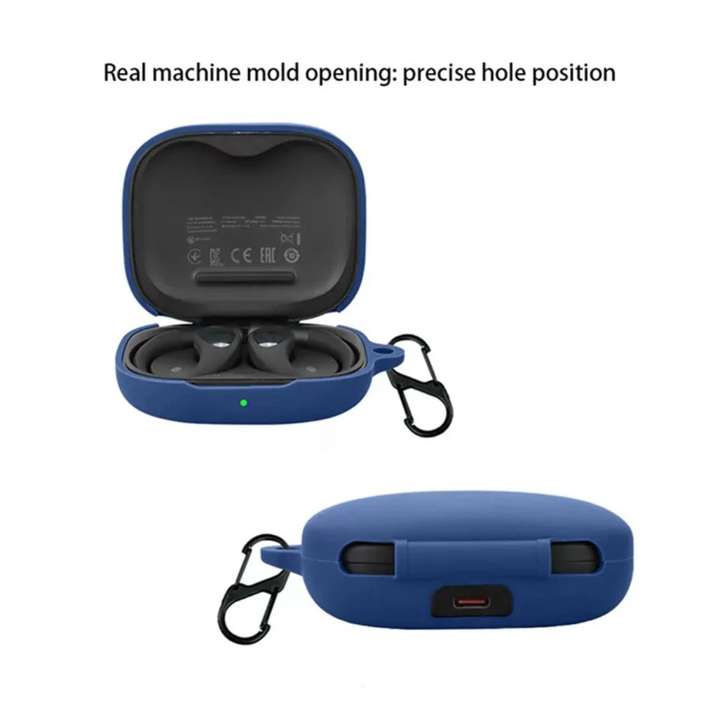 Silicone Case for 1MORE Open Earbuds S51 Protective Cover with Anti-Lost Hanging Buckle - Dark Blue - 3