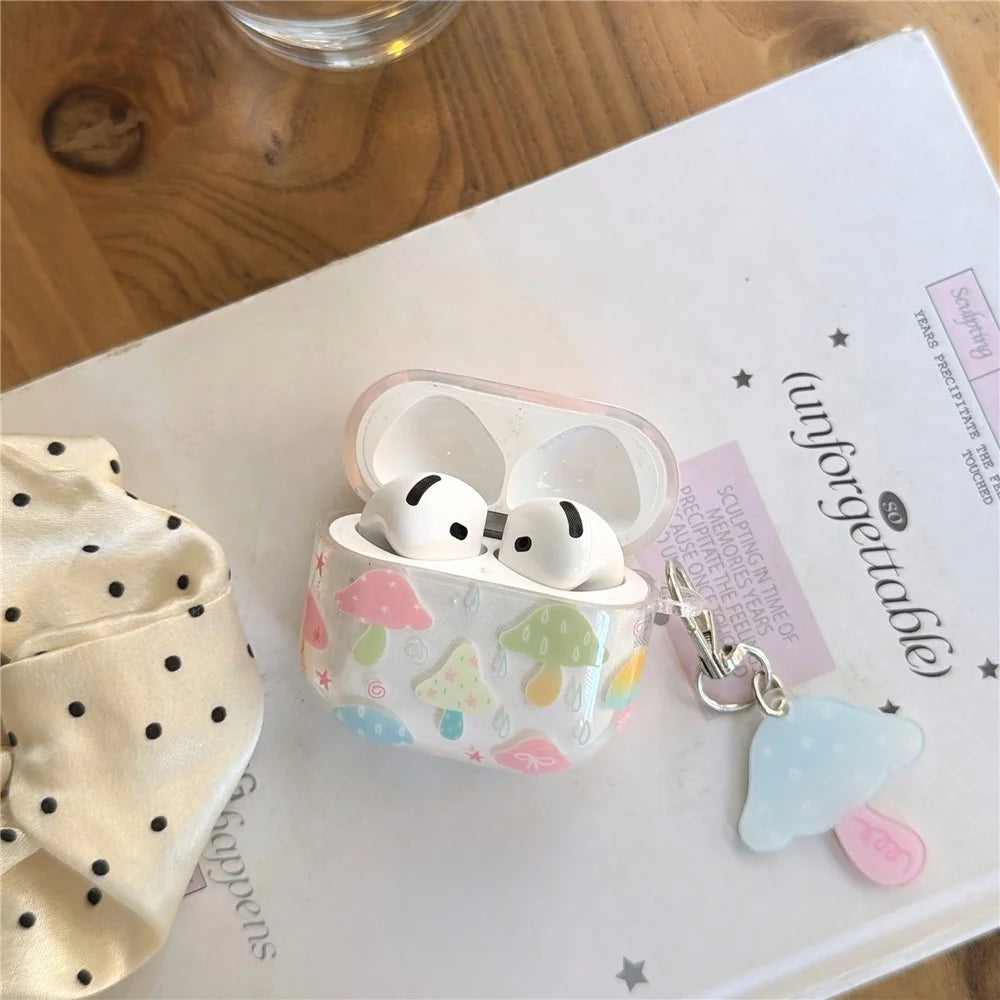 Case for Apple AirPods 4 IMD+TPU Colorful Mushroom Protective Cover with Keychain Charm & Buckle Clip - 2