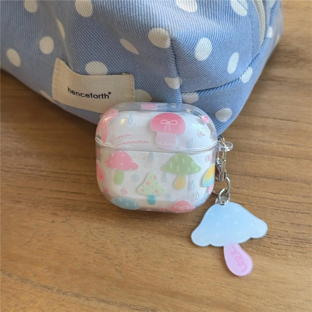 Case for Apple AirPods 3 IMD+TPU Colorful Mushroom Protective Cover with Keychain Charm & Buckle Clip - 4