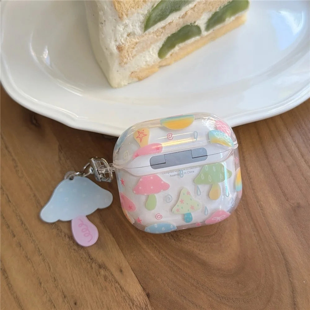 Colorful Cartoon Mushroom Case for Apple AirPods Pro 3 IMD+TPU Protective Cover with Keychain Charm & Buckle Clip - 2
