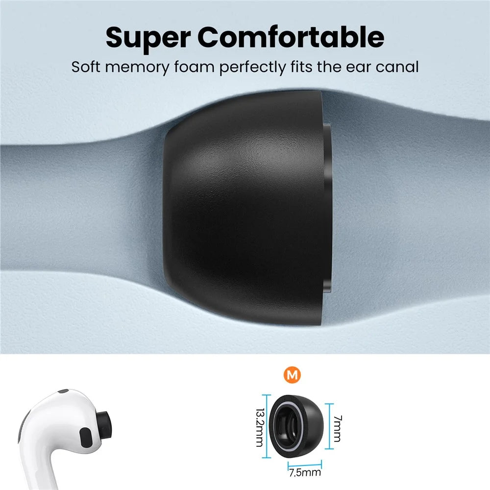 AHASTYLE WE38 3 Pairs Size M for AirPods Pro 3 Memory Foam Ear Tips Replacement Earbuds - Black - 4