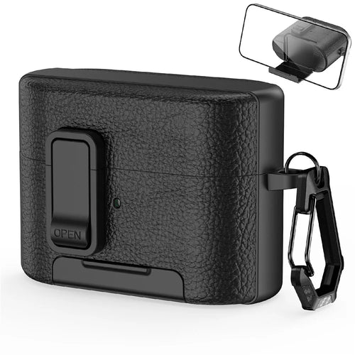 For Sony WF-1000XM6 Protective Case with Stand Litchi Texture TPU + PC Earphone Cover with Lock and Carabiner - Black - 1