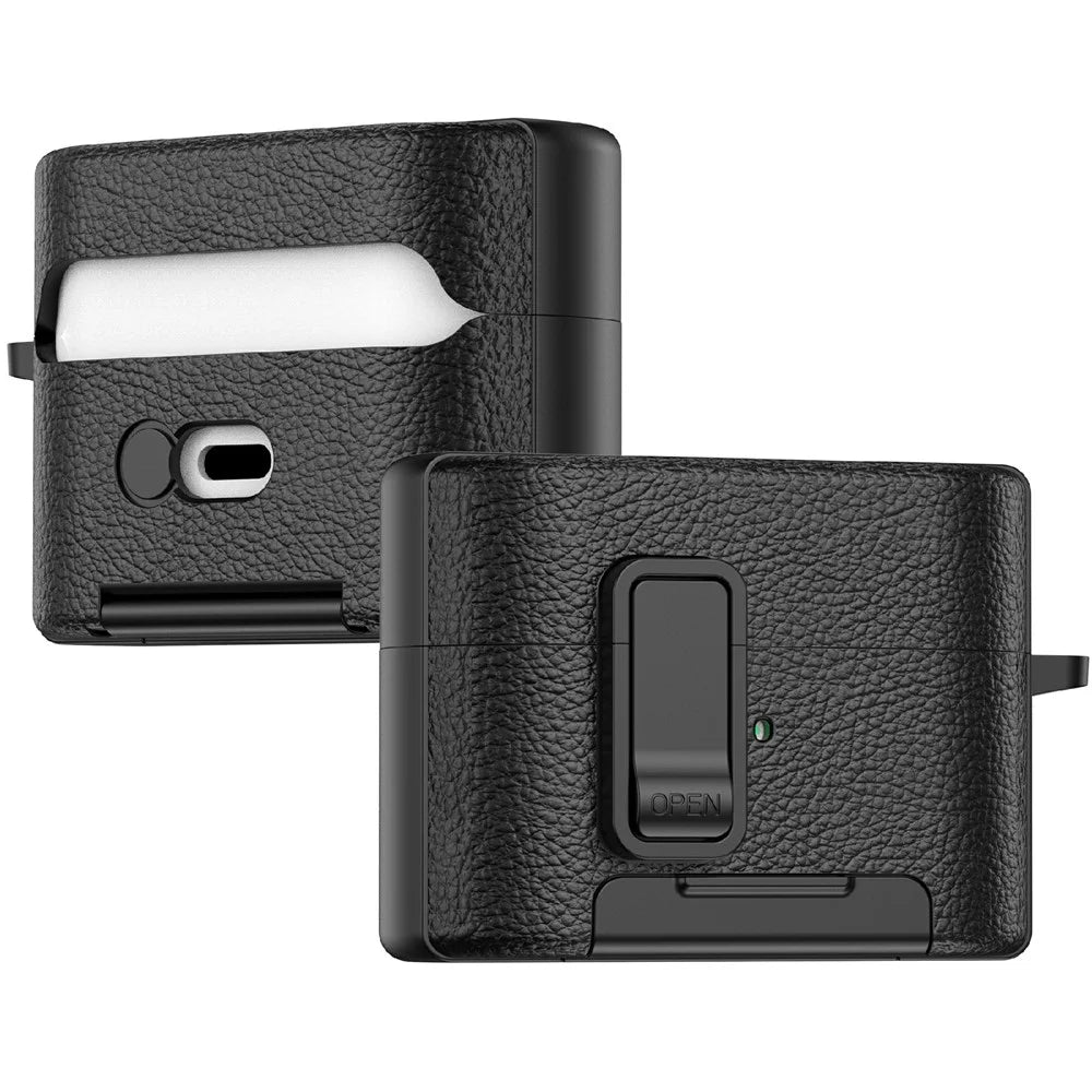For Sony WF-1000XM6 Protective Case with Stand Litchi Texture TPU + PC Earphone Cover with Lock and Carabiner - Black - 2