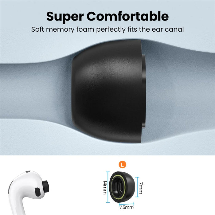AHASTYLE WE38 1 Pair Size L for AirPods Pro 3 Ear Tips Memory Foam Soft Comfortable Replacement Earbuds - Black - 4