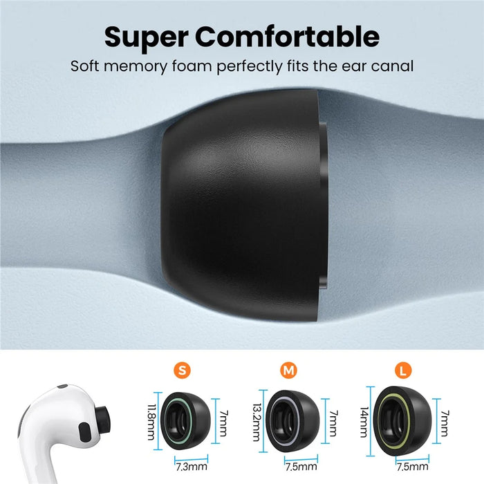 AHASTYLE WE38 3 Pairs for AirPods Pro 3 Memory Foam Ear Tips Earbuds Caps, Size S + Size M + Size L - Black - 4