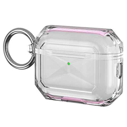 For AirPods Pro 3 TPU Case Transparent Earbud Protective Cover with Carabiner - Rose - 1