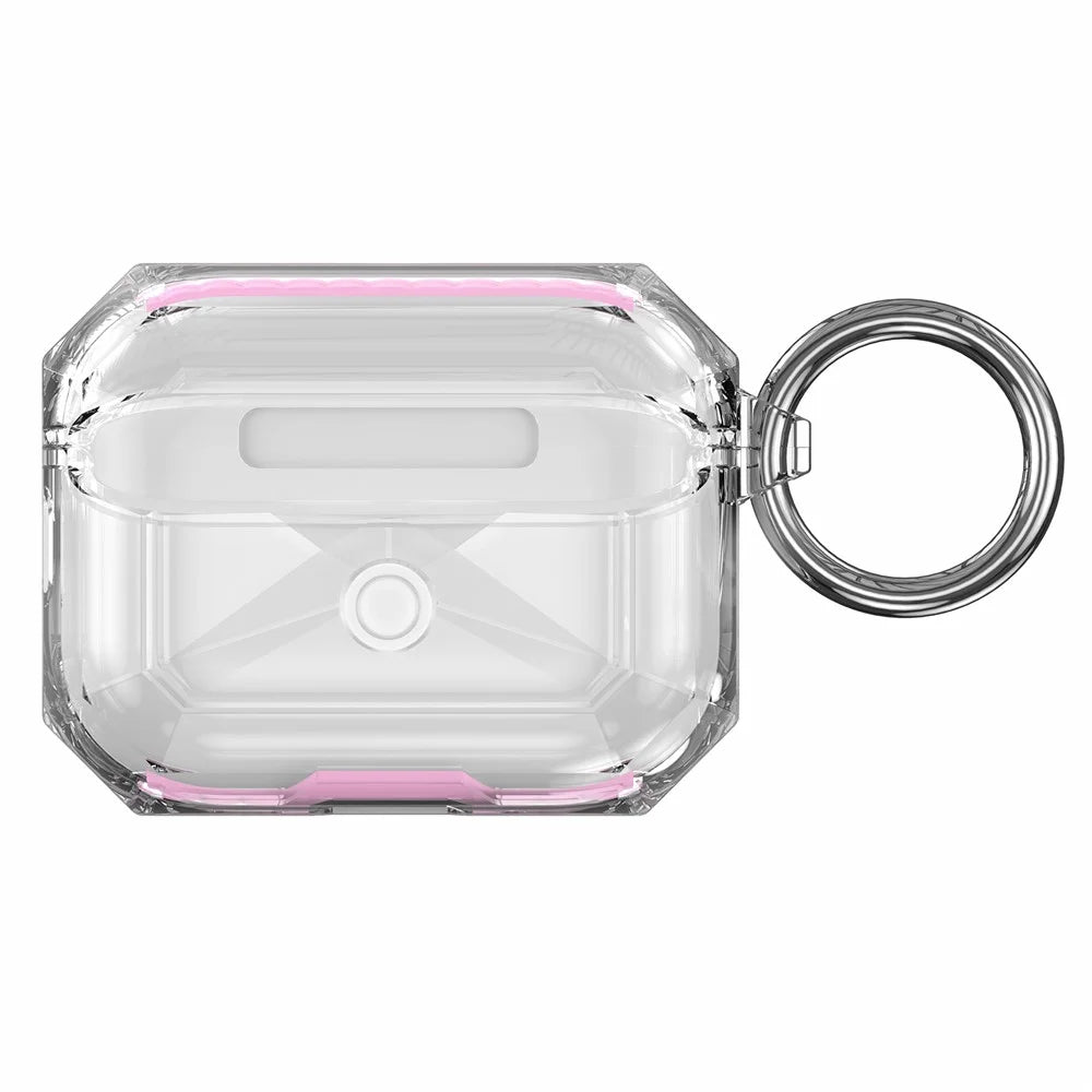 For AirPods Pro 3 TPU Case Transparent Earbud Protective Cover with Carabiner - Rose - 2