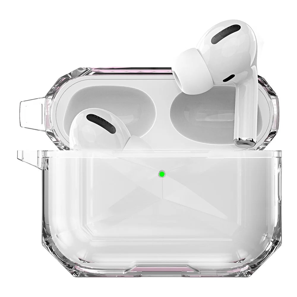 For AirPods Pro 3 TPU Case Transparent Earbud Protective Cover with Carabiner - Rose - 3