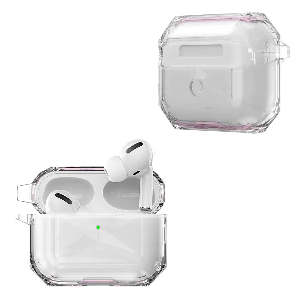For AirPods Pro 3 TPU Case Transparent Earbud Protective Cover with Carabiner - Rose - 4