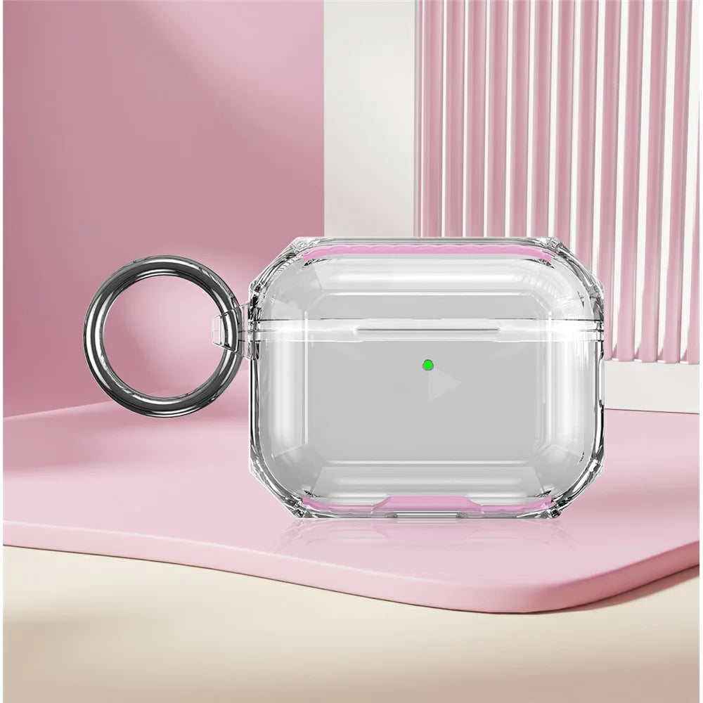 For AirPods Pro 3 TPU Case Transparent Earbud Protective Cover with Carabiner - Rose - 5