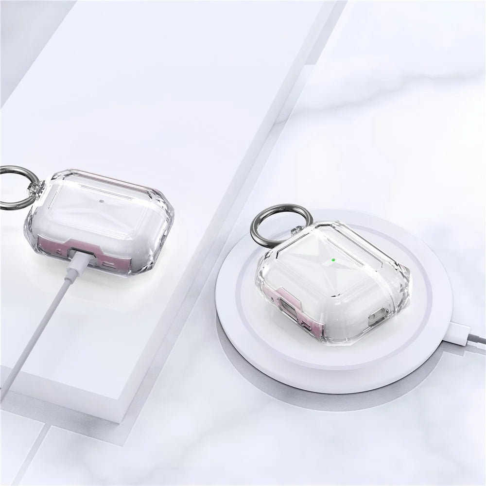 For AirPods Pro 3 TPU Case Transparent Earbud Protective Cover with Carabiner - Rose - 6