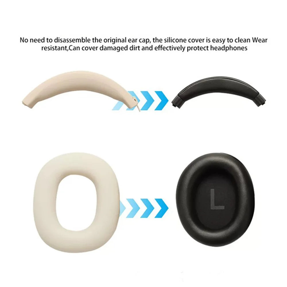 1 Set Silicone Protective Case for Xiaomi REDMI Headphones Neo , Headband Cover + Ear Pads Sleeve - Beige - 6