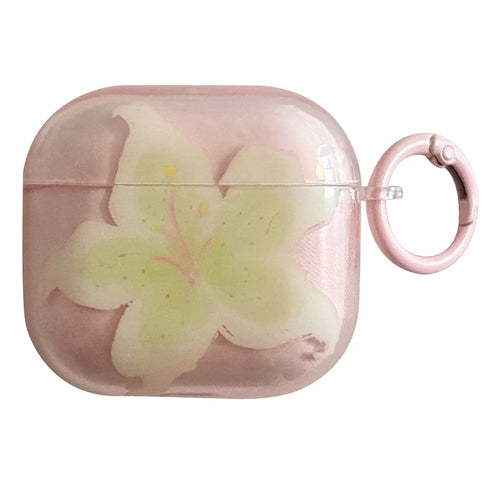 Clear Case for AirPods Pro 3 IMD Lily Flower Design TPU Protective Cover with Metal Buckle - Transparent Pink - 1