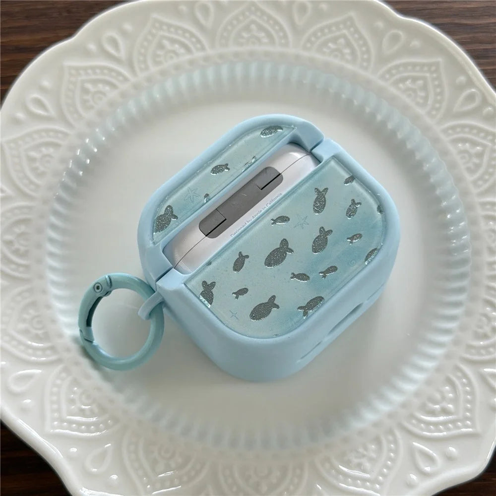 Case for AirPods Pro  /  Pro 2 Glitter Fish Star Pattern TPU Protective Cover with Carabiner Hook - 3