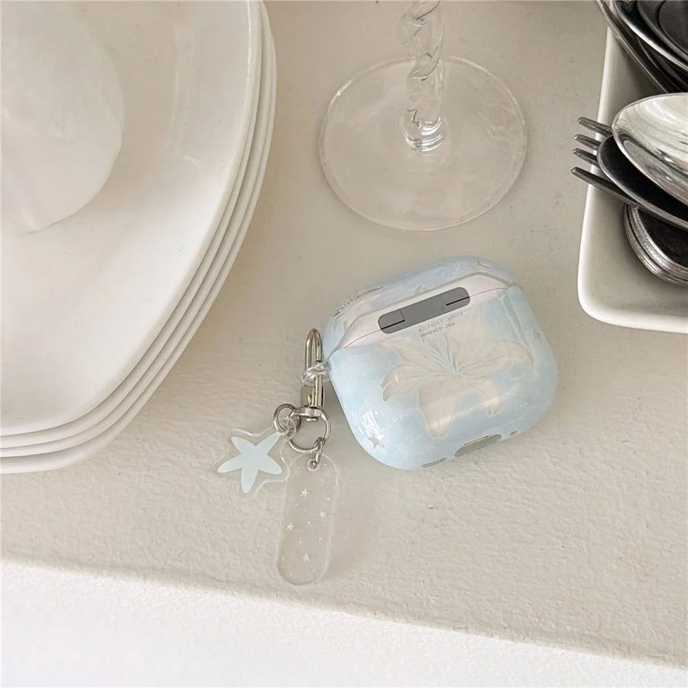 Case for AirPods Pro 3 Lily Flower Pattern TPU Protective Cover with Metal Clip and Keychain Charm - 5