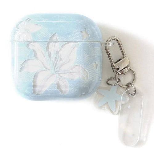 Case for AirPods Pro  /  Pro 2 Lily Floral Pattern TPU Protective Cover with Carabiner Clip and Star Charm - 1