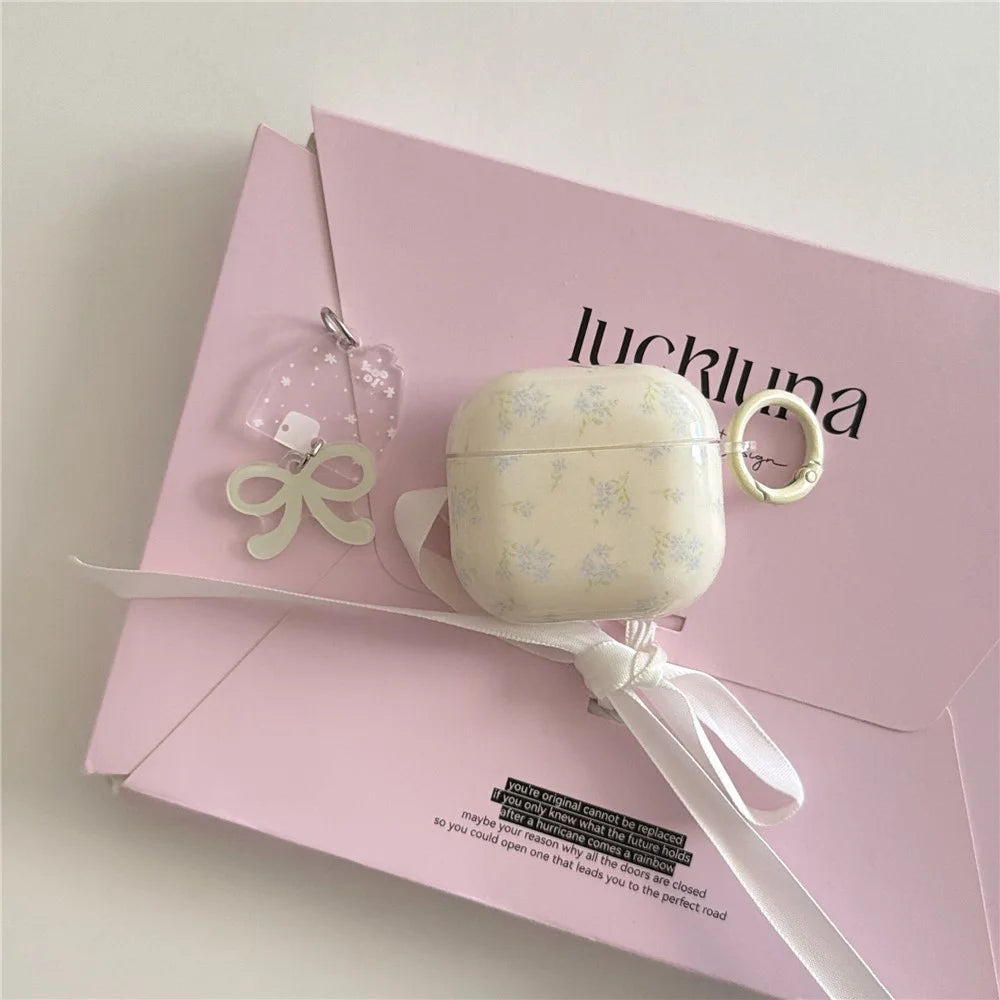 Tiny Floral Case for AirPods Pro 3 TPU Protective Cover with Bow Charm Pendant & Buckle Clip - 5