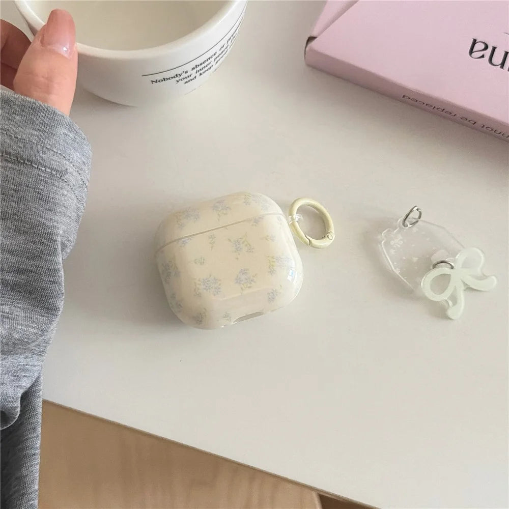 Tiny Floral Case for AirPods Pro 3 TPU Protective Cover with Bow Charm Pendant & Buckle Clip - 6