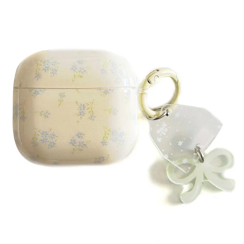 Tiny Floral Case for AirPods Pro  /  Pro 2 TPU Protective Cover with Bow Charm & Buckle Clip - 1