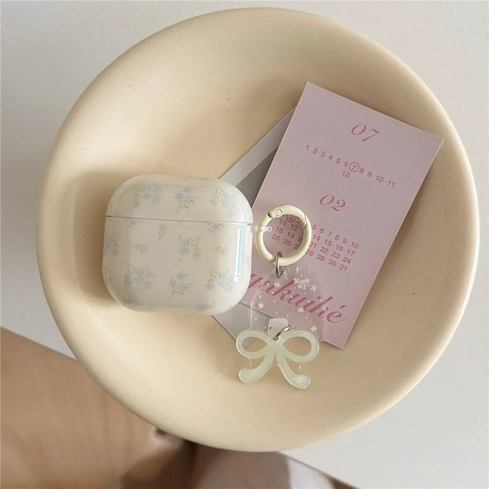Tiny Floral Case for AirPods Pro  /  Pro 2 TPU Protective Cover with Bow Charm & Buckle Clip - 3