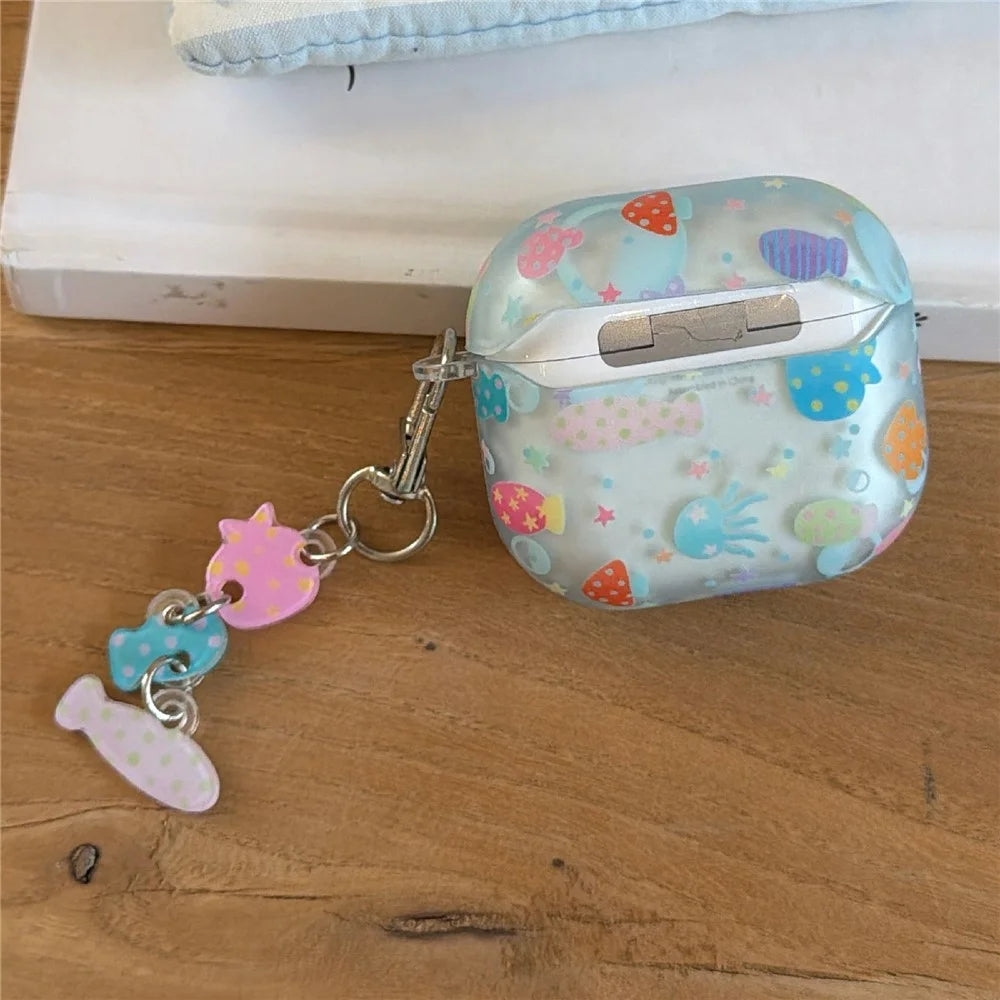 Case for AirPods Pro 3 Frosted Underwater World Protective Cover TPU Soft Durable Shell with Fish-Shaped Charm & Buckle Clip - 5