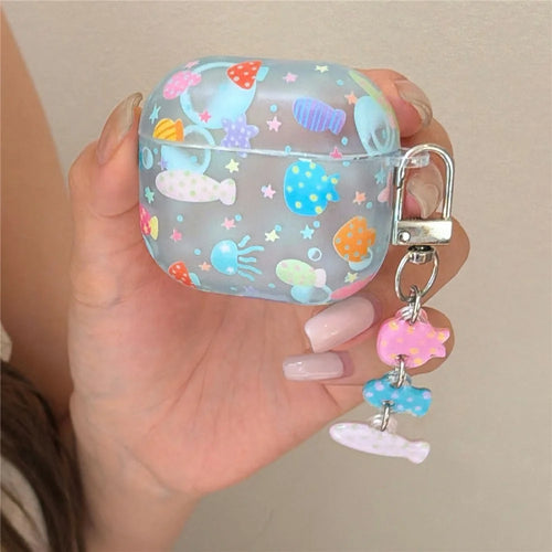 Case for AirPods Pro  /  Pro 2 Frosted Underwater World Protective Cover TPU Soft Durable Shell with Fish-Shaped Charm & Buckle Clip - 1