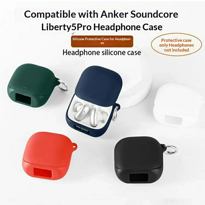For Anker Soundcore Liberty 5 Pro Silicone Case Wireless Earbuds Protective Cover with Anti-Lost Buckle - Dark Blue - 2