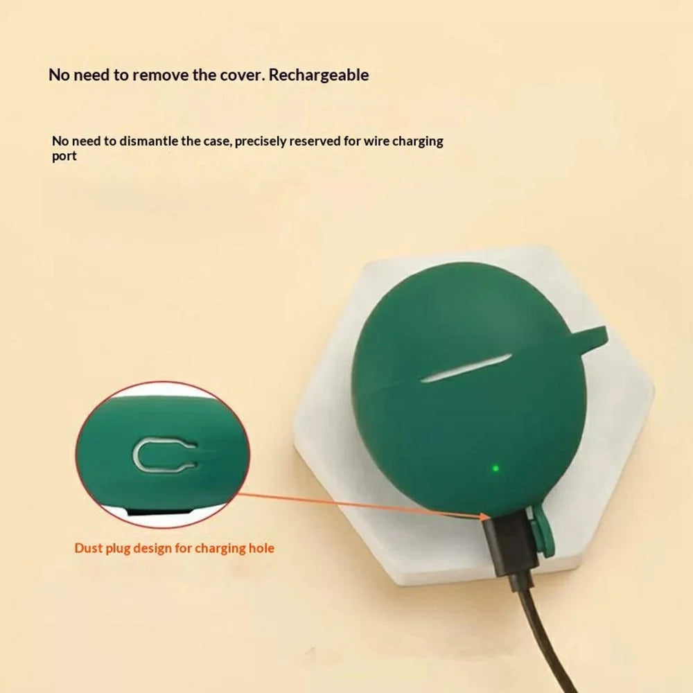 For Oppo Enco Air5s Silicone Case Wireless Earbuds Protective Cover with Anti-Lost Buckle - Blackish Green - 3