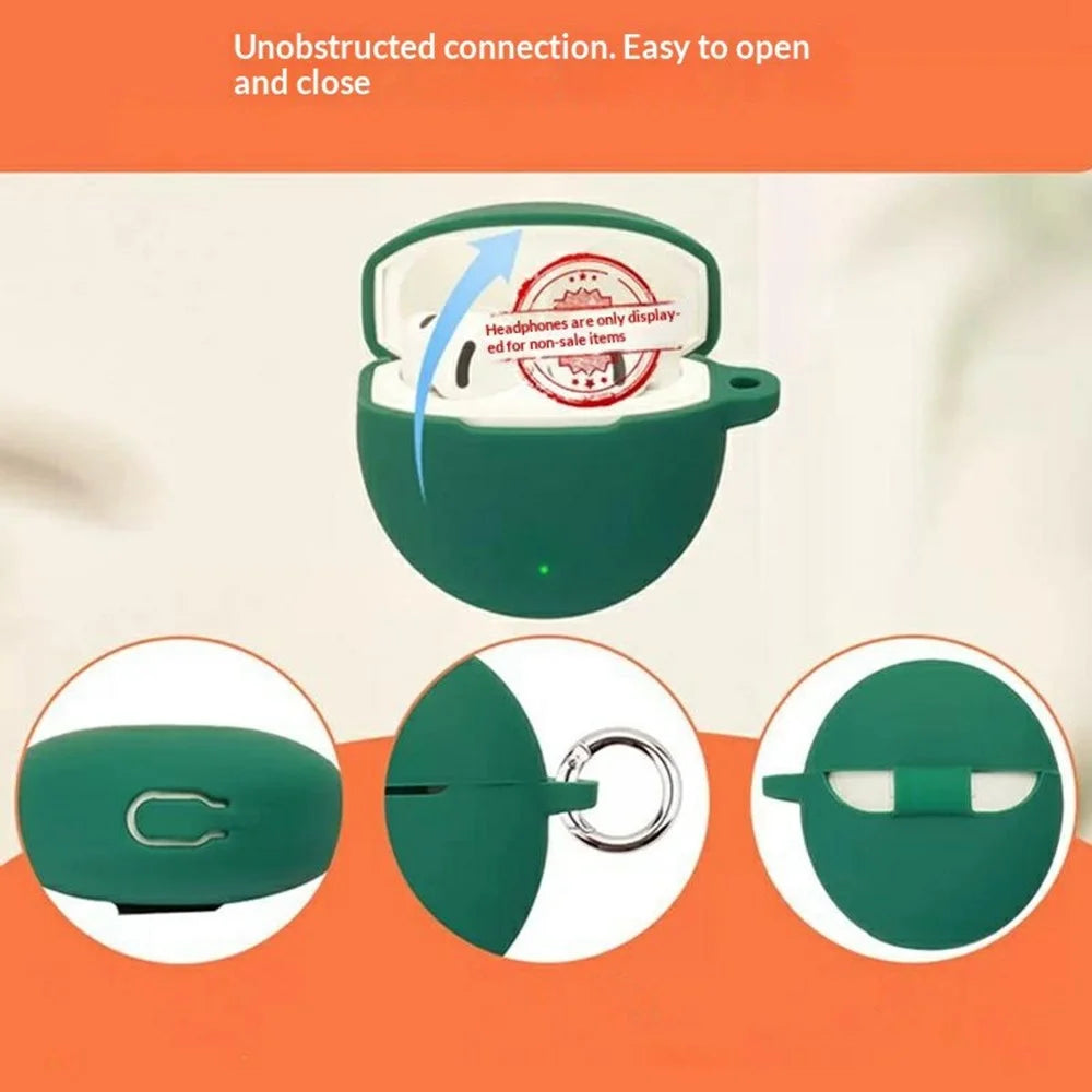 For Oppo Enco Air5s Silicone Case Wireless Earbuds Protective Cover with Anti-Lost Buckle - Blackish Green - 5
