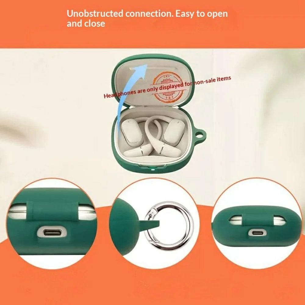 For Honor Choice LCHSE Open-Ear Earbuds 3 Silicone Case Wireless Earbuds Protective Cover with Anti-Lost Buckle - Blackish Green - 5