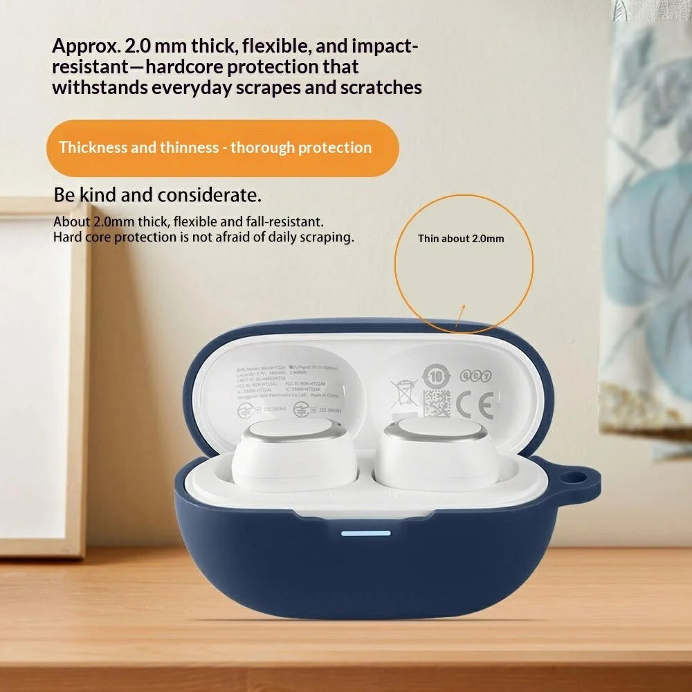 For QCY MeloBuds A30 Silicone Case Wireless Earbuds Protective Cover with Anti-Lost Buckle - Dark Blue - 4