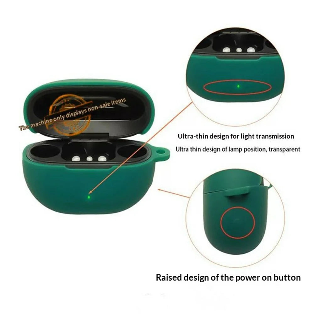 For SoundPEATS POP Clip2 / UU2 Silicone Case Wireless Earbuds Protective Cover with Anti-Lost Buckle - Blackish Green - 5