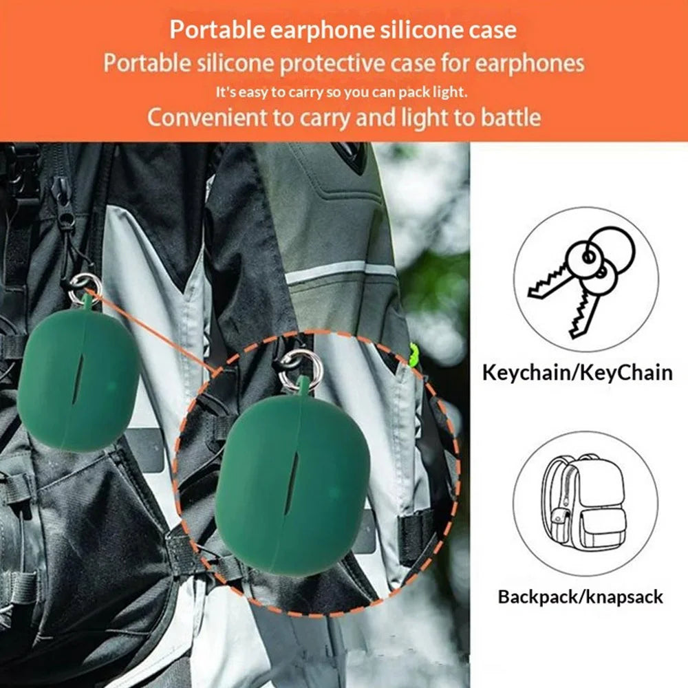 For SoundPEATS POP Clip2 / UU2 Silicone Case Wireless Earbuds Protective Cover with Anti-Lost Buckle - Blackish Green - 6