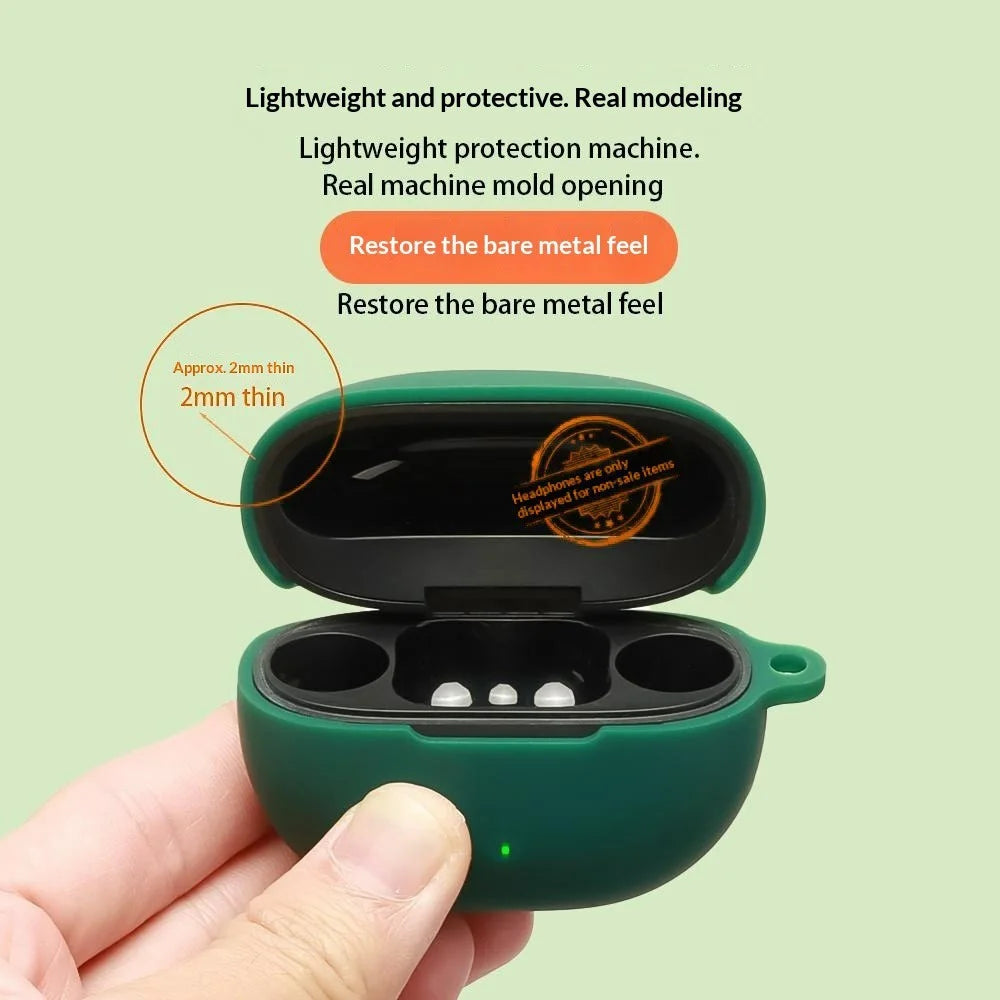 For SoundPEATS POP Clip2 / UU2 Silicone Case Wireless Earbuds Protective Cover with Anti-Lost Buckle - Blackish Green - 7