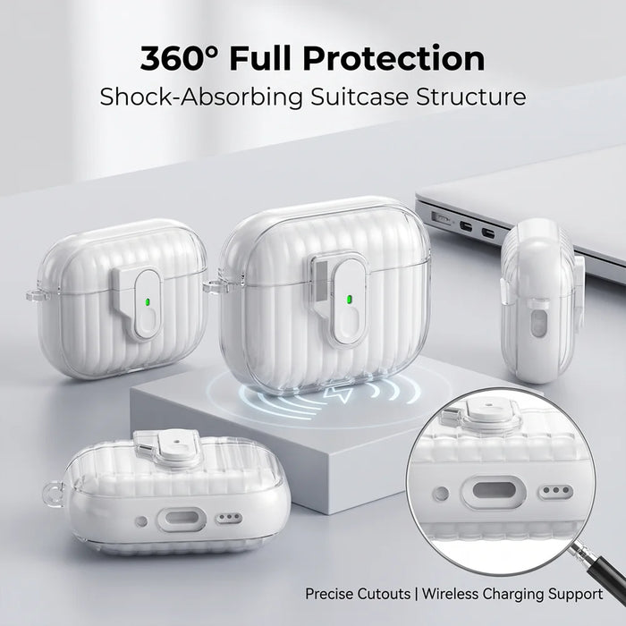For AirPods Pro 2 TPU Case Shell Anti-Slip Textured One-Click Switch Earphone Protective Cover - White - 2