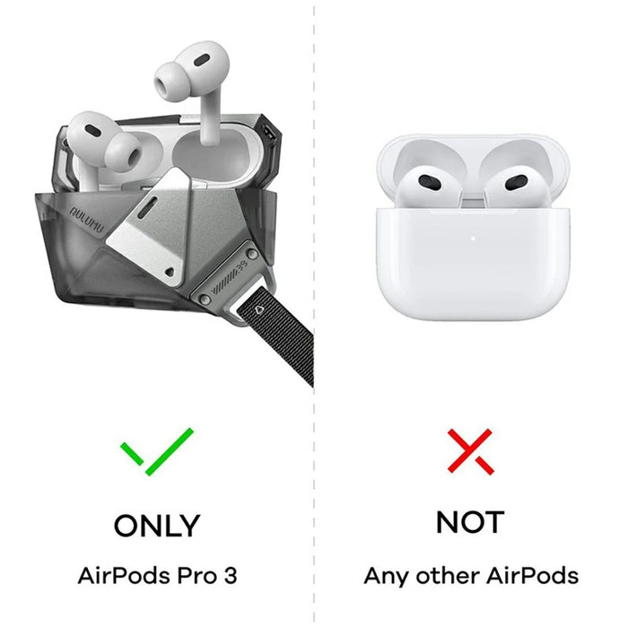 AULUMU A39 Protective Case for AirPods Pro 3 Diamond-Cut Geometric Shockproof Earphone Cover with Lanyard - Black - 3