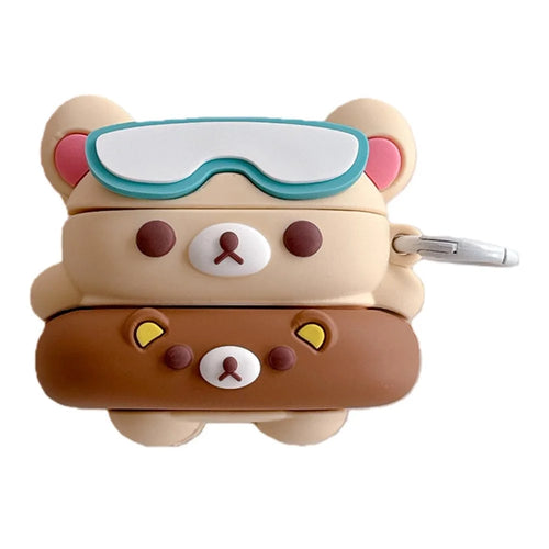 For AirPods Pro / Pro 2 Silicone Case Cartoon Swimming Ring Bear Earphone Protective Cover with Carabiner - 1