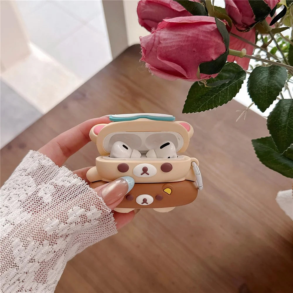 For AirPods Pro / Pro 2 Silicone Case Cartoon Swimming Ring Bear Earphone Protective Cover with Carabiner - 2