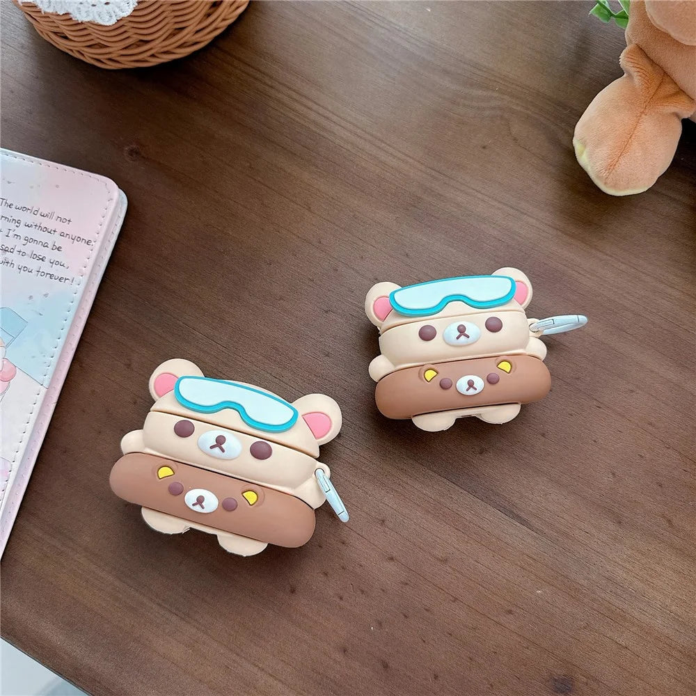 For AirPods Pro / Pro 2 Silicone Case Cartoon Swimming Ring Bear Earphone Protective Cover with Carabiner - 7