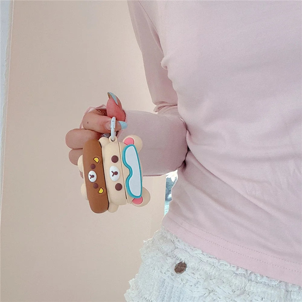 For AirPods Pro 3 Silicone Case Cartoon Swimming Ring Bear Earphone Protective Cover with Carabiner - 5