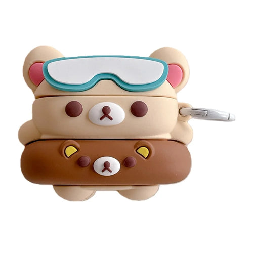 For AirPods 4 Silicone Case Cartoon Swimming Ring Bear Earphone Protective Cover with Carabiner - 1