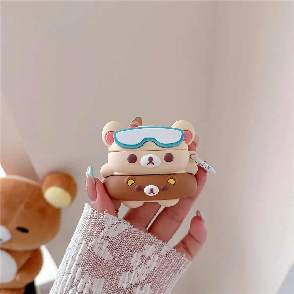 For AirPods 4 Silicone Case Cartoon Swimming Ring Bear Earphone Protective Cover with Carabiner - 6