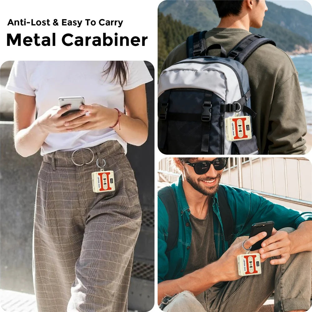 AHASTYLE WG193 for Samsung Galaxy Buds4 / Buds4 Pro Silicone Case Retro Cassette Design Earphone Protective Cover with Carabiner - Orange - 7