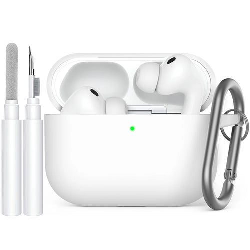 AHASTYLE WG184 for AirPods Pro 3 Case Split Design Thickened Silicone Earphone Cover with Carabiner + Cleaning Pen Kit - White - 1